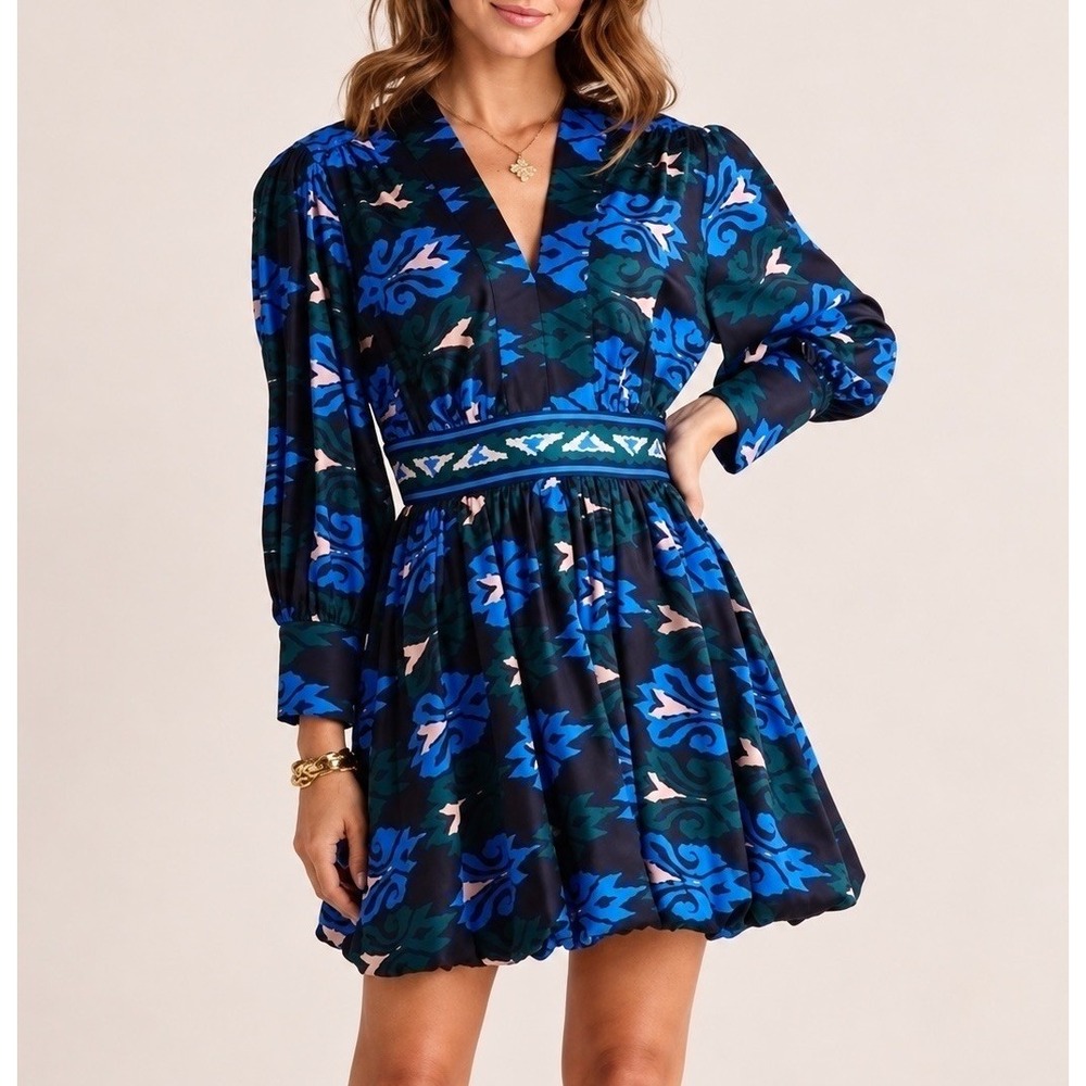 AVARA Aliyah Dress Womens 2XL NWT Blue Floral Print Long Sleeve Mini Dress